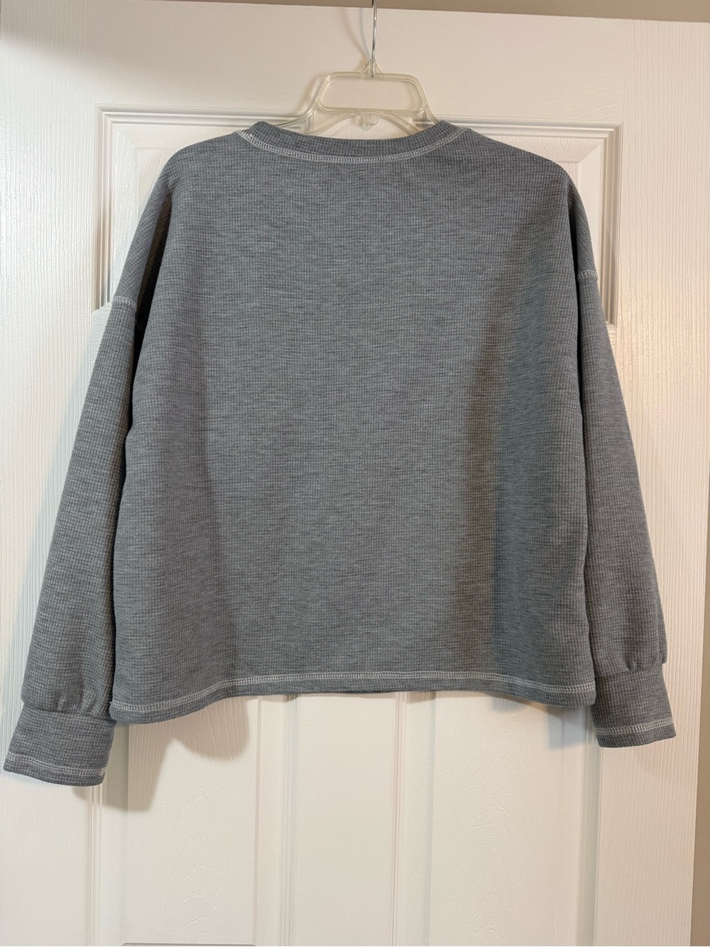 Waffle Knit Long Sleeve Top in Heather Blue/Gray - Picture 2 of 2